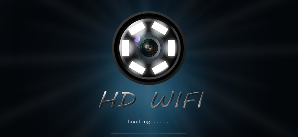 HD WiFi - HD WiFi app splash screen showing an inspection camera lens with circular LED lights and loading status