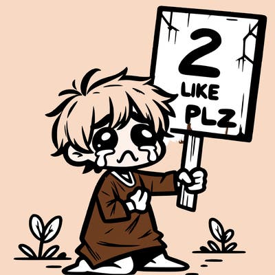 small poor toddler crying with sign that says 2 like plz