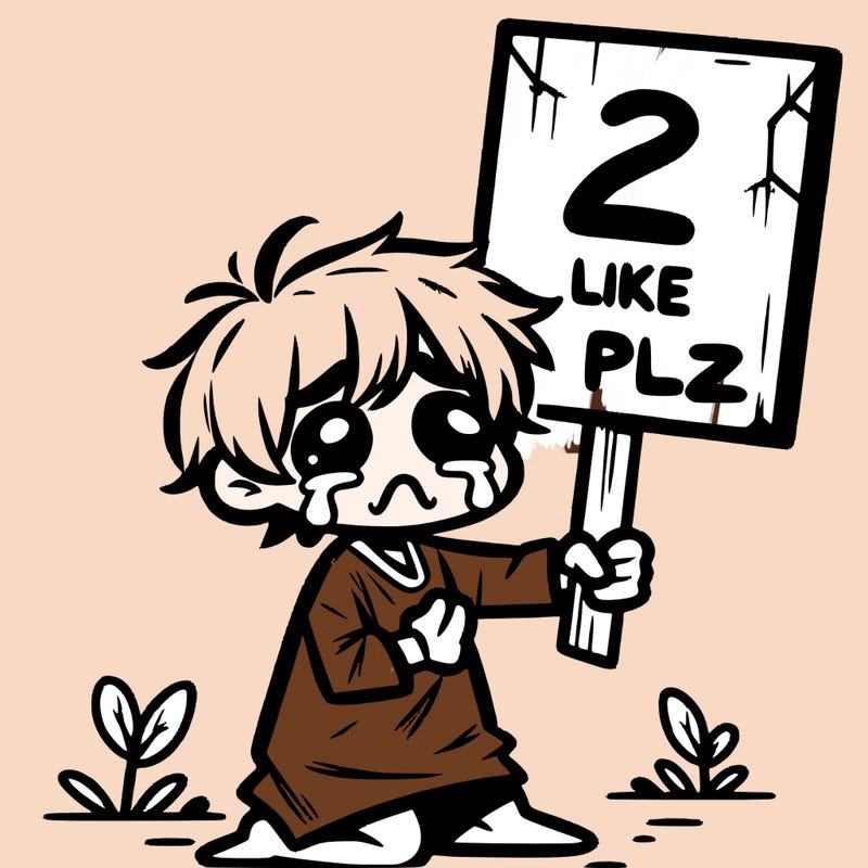 small poor toddler crying with sign that says 2 like plz