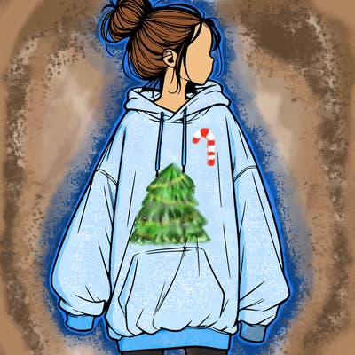 realistic girl with a oversized sweatshirt on and a bun