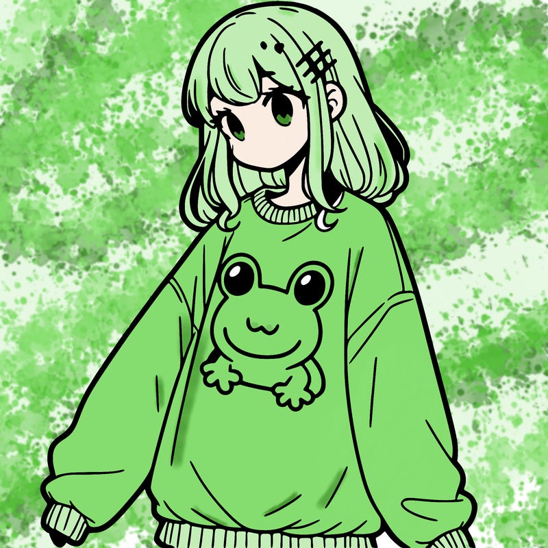 girl wearing frogging sweatshirt