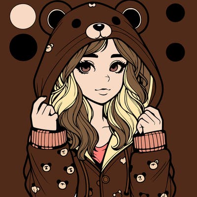 realistic girl in a animal pjs hoodie