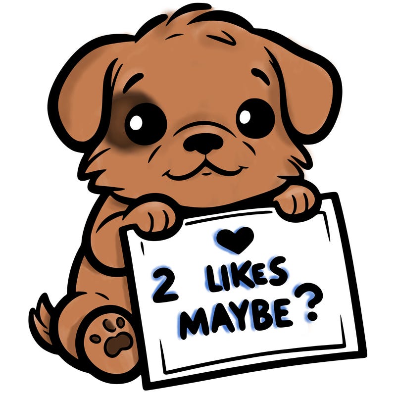 a puppy holding a sign that says 2 likes maybe?