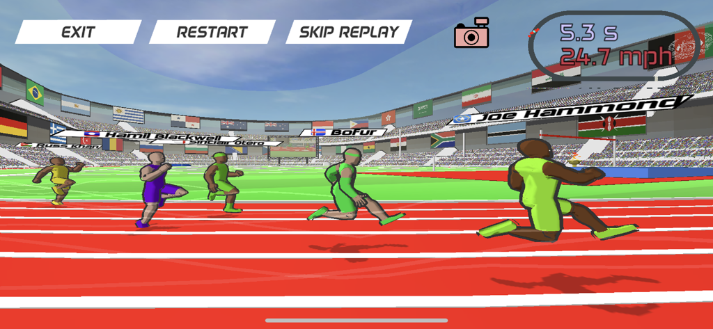 Speed Starsモバイルゲームのトラックスプリントレースで競うアスリートたちの映画のようなリプレイ