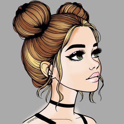realistic girl with buns on the top of her head
