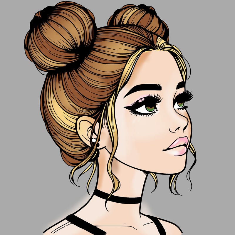 realistic girl with buns on the top of her head