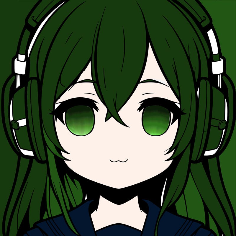 a anime girl’s head and she’s wearing headphones