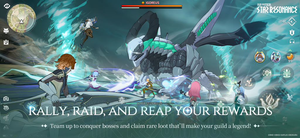 Blue Protocol: Star Resonance - ブループロトコル スターレゾナンスで、プレイヤーたちが協力して巨大なドラゴンのボスと戦っています。