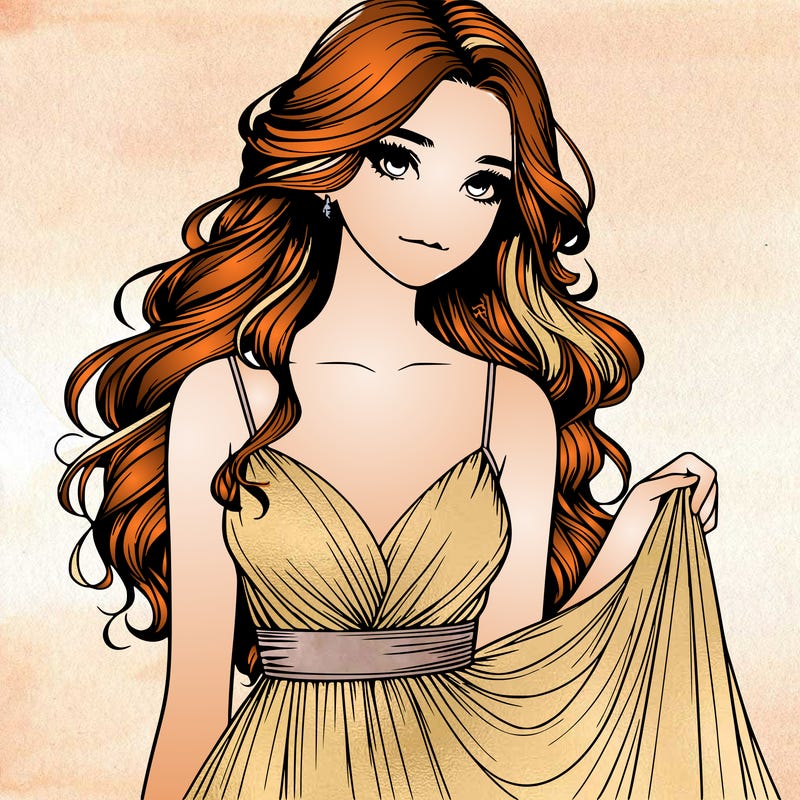 realistic girl in flowy silky prom dress