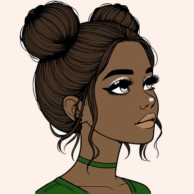 realistic girl with buns on the top of her head