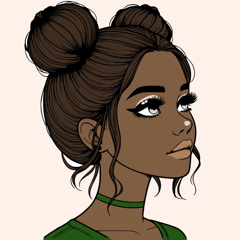 realistic girl with buns on the top of her head