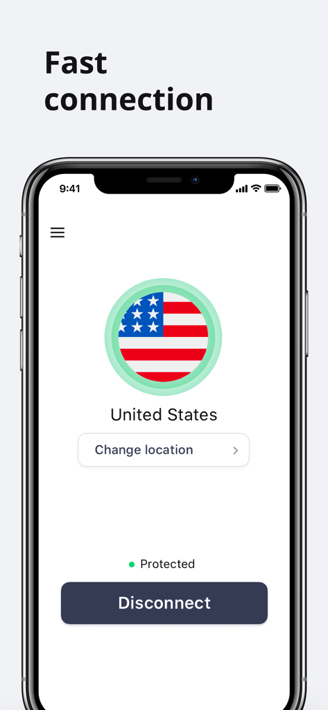Anonine - Best VPN Service - Anonine VPN app interface showing a protected connection to a United States server on an iPhone
