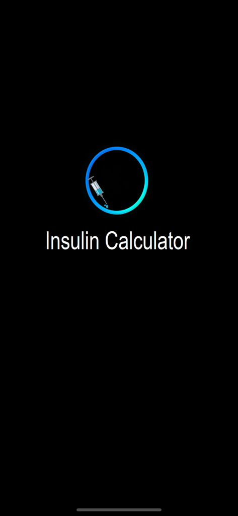 Insulin Calculator app launch screen with logo and title