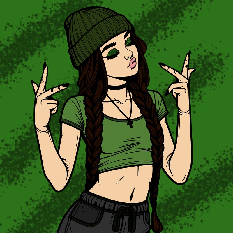 realistic teenage girl with braids and a beanie and crop top doing 🫶🏼