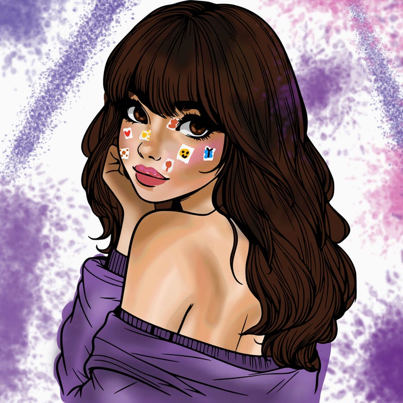 realistic girl with bangs looking over her shoulder