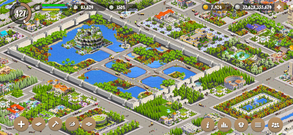 Designer City: Empire Edition - A complex historical city layout featuring ancient architecture and lush gardens in Designer City Empire Edition