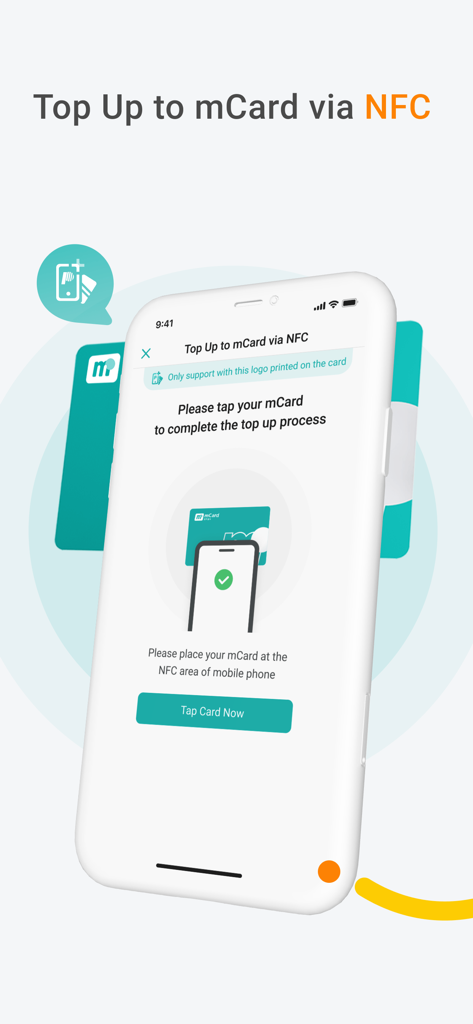 MPay app screen showing the process of topping up a Macau Pass mCard via NFC by tapping it on a smartphone