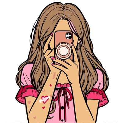 a realistic girl holding her phone taking pictures