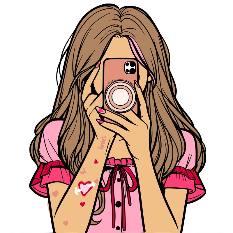 a realistic girl holding her phone taking pictures