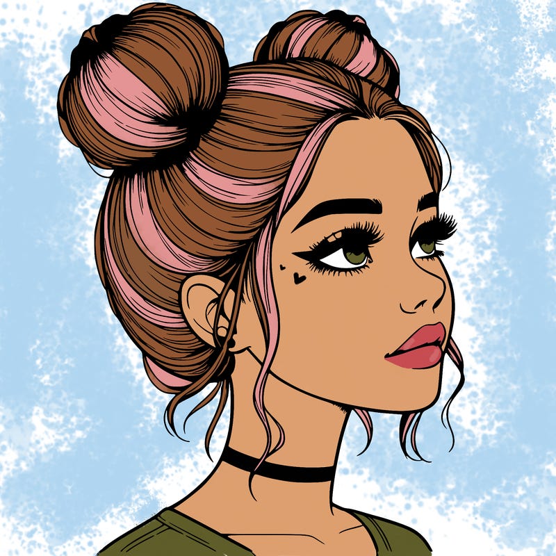 realistic girl with buns on the top of her head