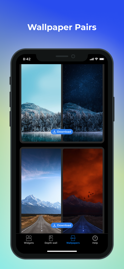 A screen from the Lock Screen 26 app showcasing aesthetic wallpaper pairs for iPhone customization