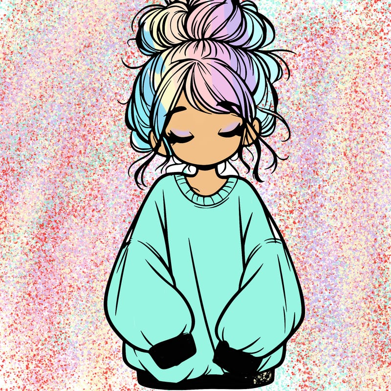 girl with baggy sweatshirt and messy bun