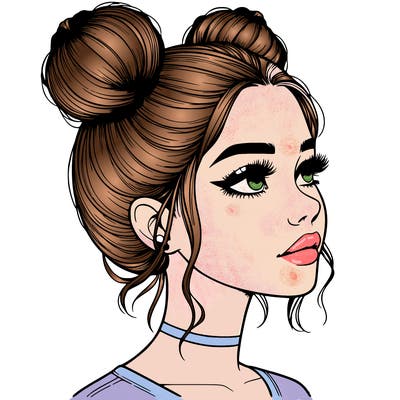 realistic girl with buns on the top of her head