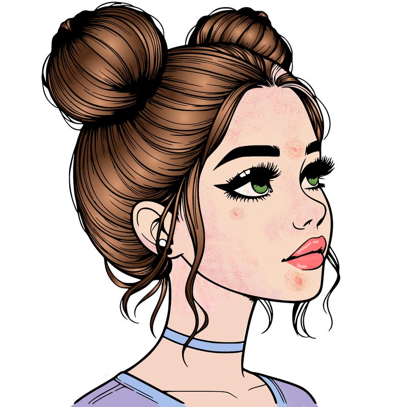 realistic girl with buns on the top of her head