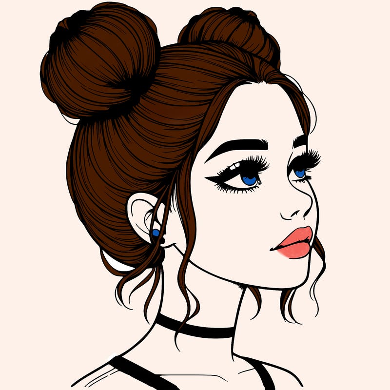 realistic girl with buns on the top of her head