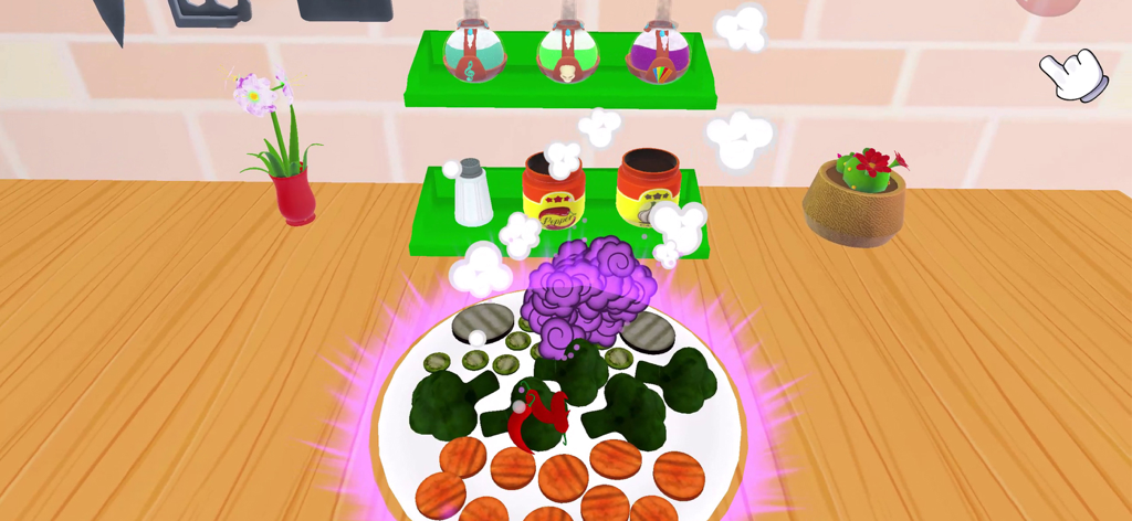 Cooking Master: Chef Game - A plate of colorful vegetables including broccoli and carrots in a virtual kitchen setting