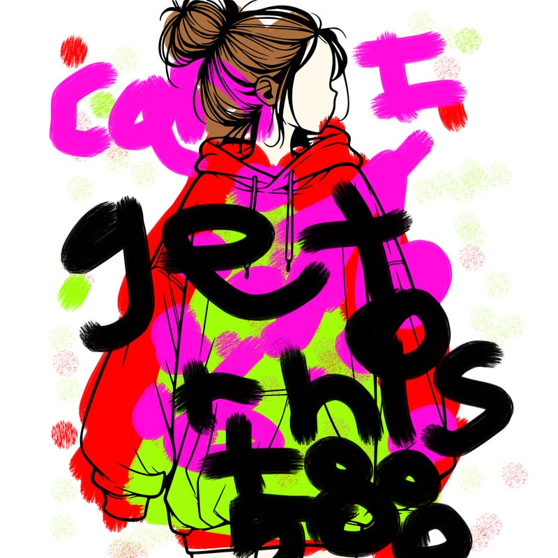 realistic girl with a oversized sweatshirt on and a bun