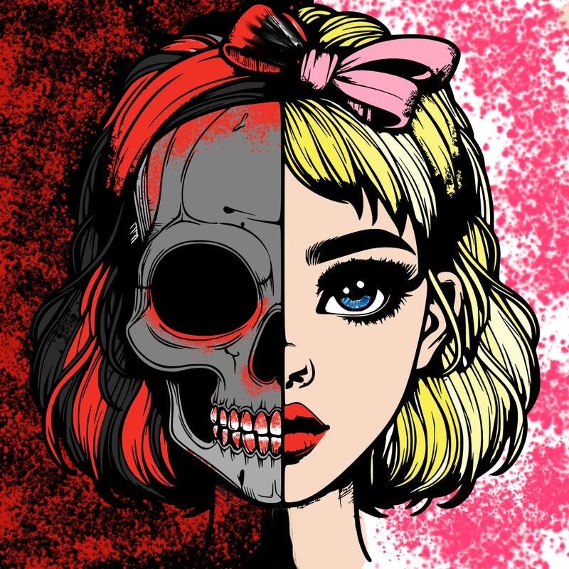 realistic girl with half skull mask