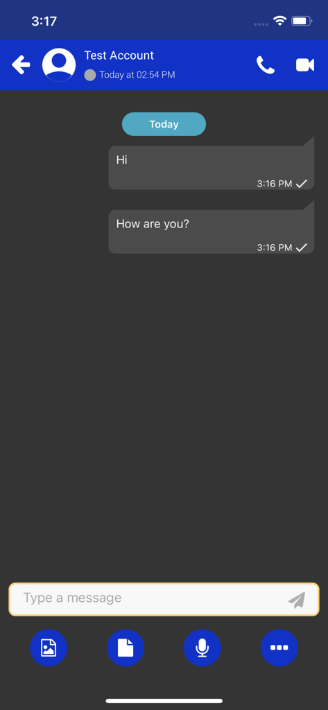 EasyCalls: Calling App - Chat interface of the EasyCalls app with text messages and media sharing buttons.