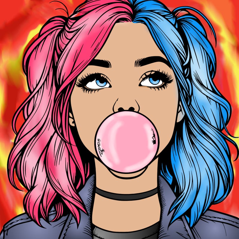 realististic girl blowing bubble -gum