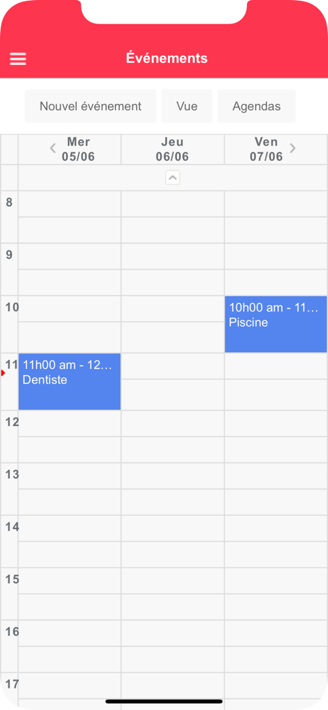 Mailo - Mailo mobile app calendar interface showing a weekly schedule with dentist and swimming appointments