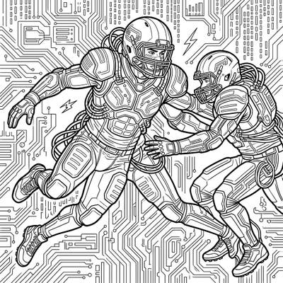 Dive into the high-tech world of football with this thrilling cyberpunk safeties coloring page. Featuring dynamic action and futuristic gear, it's perfect for teens who love sports and sci-fi art.