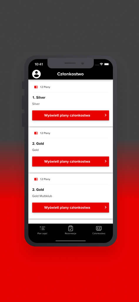 Xtreme Fitness Gyms - A mobile phone displaying the Xtreme Fitness Gyms app membership section with Silver and Gold plan options.