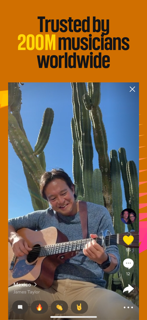 A man playing an acoustic guitar in a social video feed from the Ultimate Guitar community