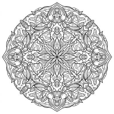 Dive into the rich tapestry of exploration with our River Explorers Mandala coloring page, a stunning blend of history and intricate design. This symmetrical artwork invites you to bring vibrant life to adventurous figures and flowing river patterns.
