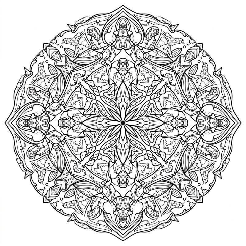 Dive into the rich tapestry of exploration with our River Explorers Mandala coloring page, a stunning blend of history and intricate design. This symmetrical artwork invites you to bring vibrant life to adventurous figures and flowing river patterns.