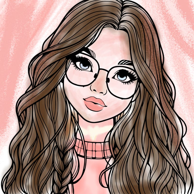 girl with long hair and freckles and glasses realistic