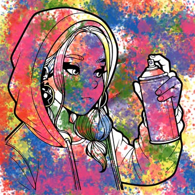 a realistic girl, spray painting