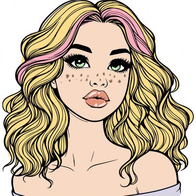 realistic girl with wavy hair and lips