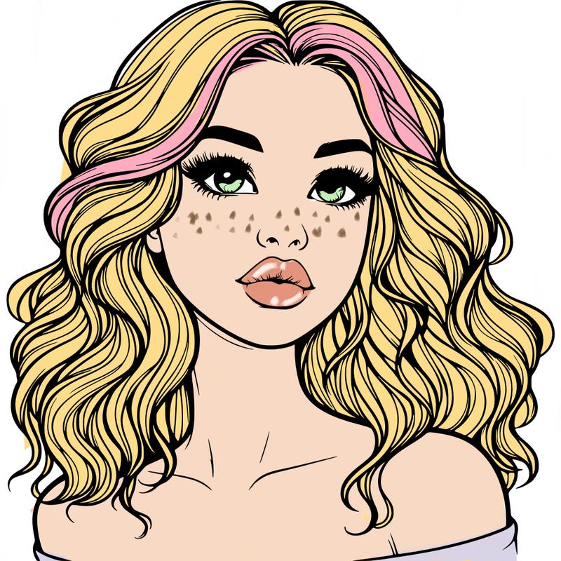 realistic girl with wavy hair and lips