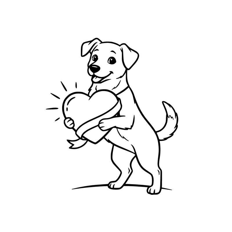 a dog holding a heart