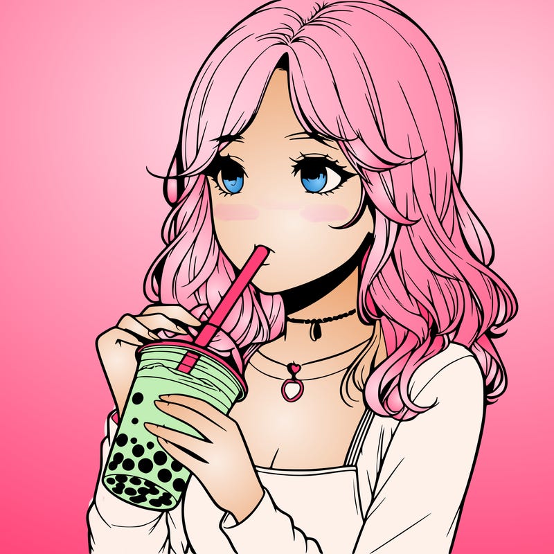 realistic girl drinking boba tea
