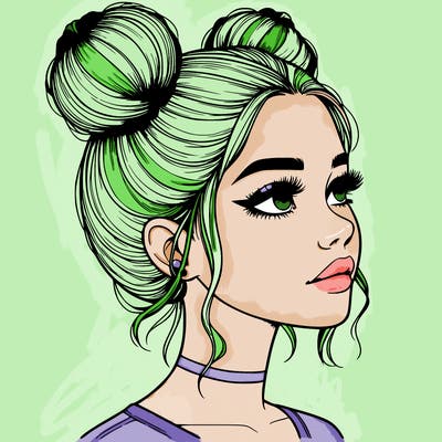 realistic girl with buns on the top of her head