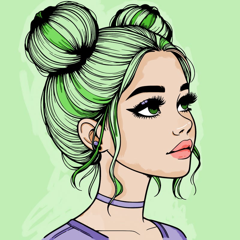 realistic girl with buns on the top of her head