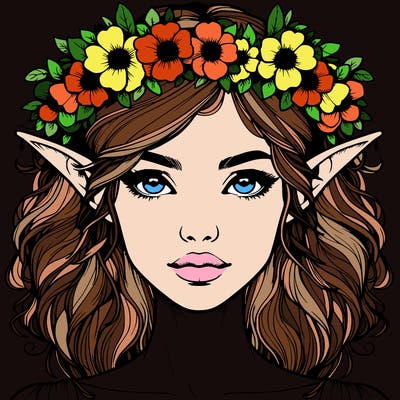 realistic female elf with flower crown