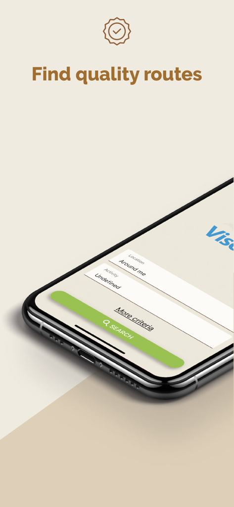Visorando app interface showing the search screen for walking and hiking routes.